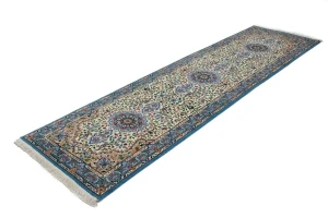 Cream Floral Kirman 3X10 Oriental Runner Rug