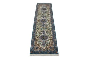 Cream Floral Kirman 3X10 Oriental Runner Rug