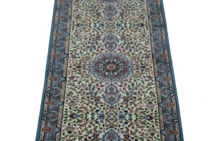 Cream Floral Kirman 3X10 Oriental Runner Rug