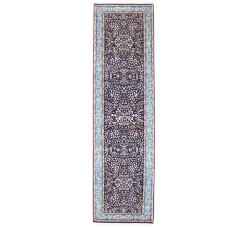 Navy Blue Floral Kirman 3X10 Oriental Rug