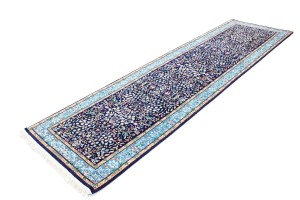 Navy Blue Floral Kirman 3X10 Oriental Rug
