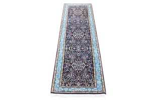 Navy Blue Floral Kirman 3X10 Oriental Rug
