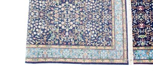 Navy Blue Floral Kirman 3X10 Oriental Rug
