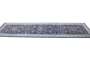 Navy Blue Floral Kirman 3X10 Oriental Rug