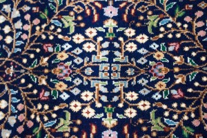 Navy Blue Floral Kirman 3X10 Oriental Rug