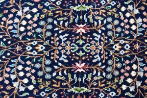 Navy Blue Floral Kirman 3X10 Oriental Rug
