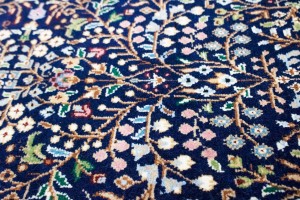 Navy Blue Floral Kirman 3X10 Oriental Rug