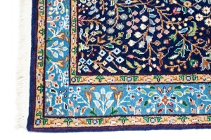 Navy Blue Floral Kirman 3X10 Oriental Rug