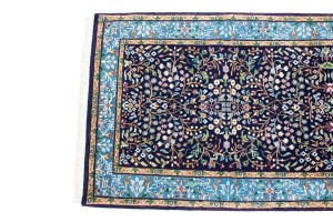 Navy Blue Floral Kirman 3X10 Oriental Rug