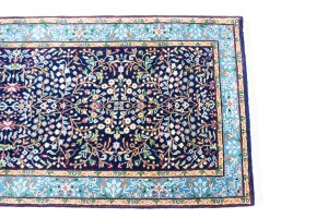 Navy Blue Floral Kirman 3X10 Oriental Rug