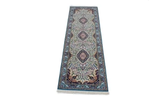 Cream Floral Kirman 3X10 Oriental Rug