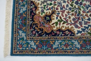 Cream Floral Kirman 3X10 Oriental Rug