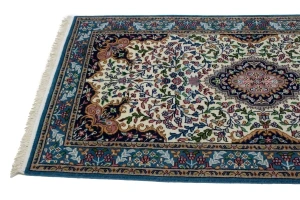 Cream Floral Kirman 3X10 Oriental Rug