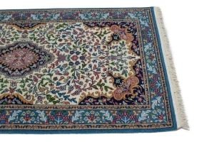 Cream Floral Kirman 3X10 Oriental Rug
