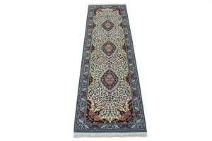 Cream Floral Kirman 3X10 Oriental Rug