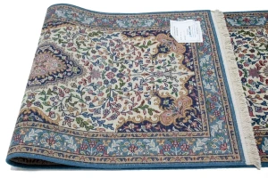 Cream Floral Kirman 3X10 Oriental Rug