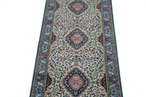 Cream Floral Kirman 3X10 Oriental Rug