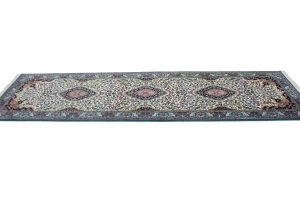 Cream Floral Kirman 3X10 Oriental Rug