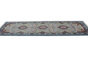 Cream Floral Kirman 3X10 Oriental Rug