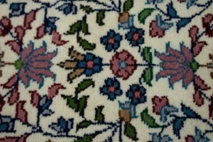Cream Floral Kirman 3X10 Oriental Rug