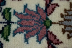 Cream Floral Kirman 3X10 Oriental Rug