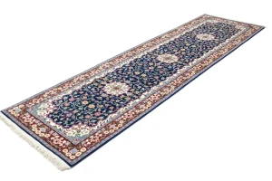 Navy Blue Floral Kirman 3X10 Oriental Runner Rug