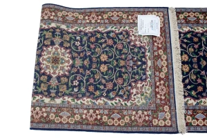 Navy Blue Floral Kirman 3X10 Oriental Runner Rug