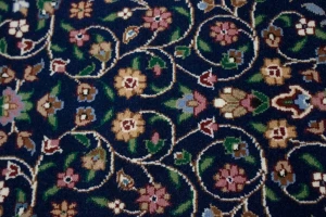 Navy Blue Floral Kirman 3X10 Oriental Runner Rug