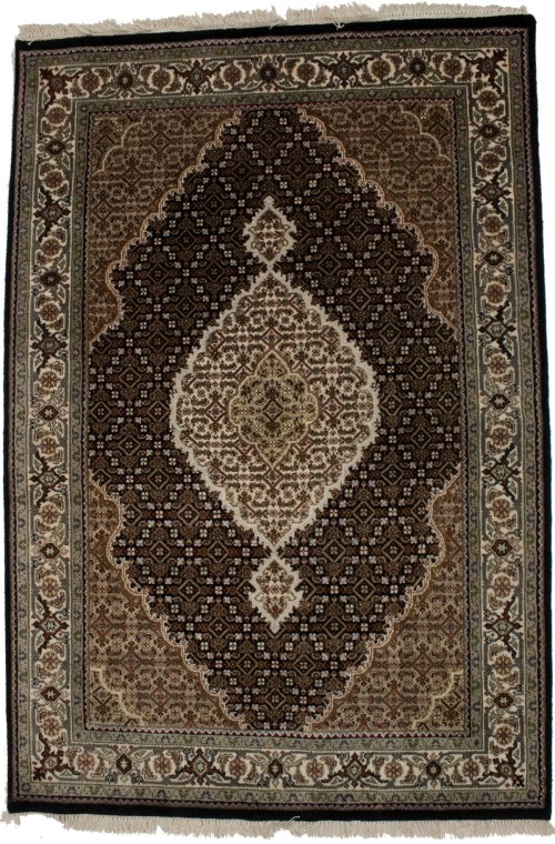 Black Floral Geometric 4X6 Tabriz Fish Mahi Oriental Rug