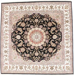 Black Classic Floral 8X8 Indo-Nain Oriental Square Rug