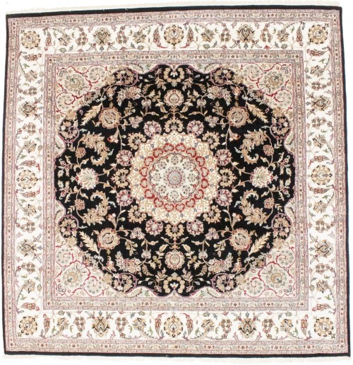 Black Classic Floral 8X8 Indo-Nain Oriental Square Rug