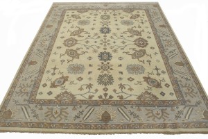 Cream Floral 9X12 Oushak Chobi Oriental Rug