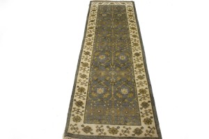 Gray Floral 3X8 Oushak Chobi Oriental Runner Rug