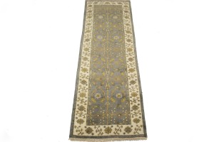 Gray Floral 3X8 Oushak Chobi Oriental Runner Rug