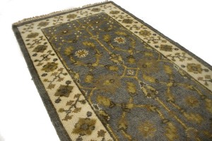 Gray Floral 3X8 Oushak Chobi Oriental Runner Rug