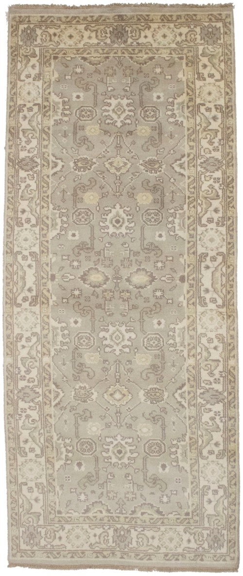 Light Grey Floral 4X10 Oushak Chobi Oriental Runner Rug