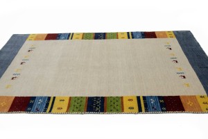 Multicolored Tribal Border 4'7X6'5 Lori Gabbeh Oriental Rug