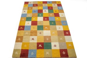 Multicolored Checkered 4X6 Indo-Gabbeh Oriental Rug