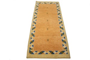 Rusty Peach Bordered Tribal 2'9X6'4 Indo-Gabbeh Oriental Rug