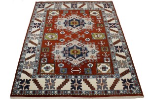 Red Geometric 5X8 Kazak Oriental Rug