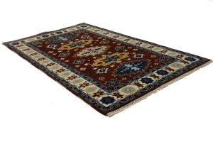 Wine Red Geometric 5X8 Kazak Oriental Rug