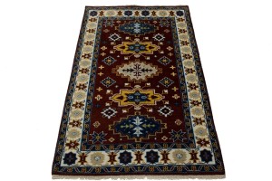 Wine Red Geometric 5X8 Kazak Oriental Rug