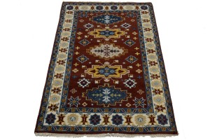 Wine Red Geometric 5X8 Kazak Oriental Rug