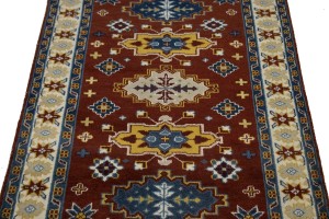 Wine Red Geometric 5X8 Kazak Oriental Rug