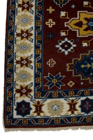 Wine Red Geometric 5X8 Kazak Oriental Rug