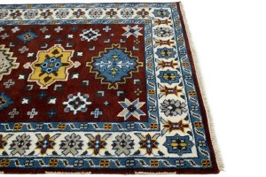 Wine Red Geometric 5X8 Kazak Oriental Rug