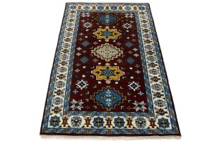 Wine Red Geometric 5X8 Kazak Oriental Rug