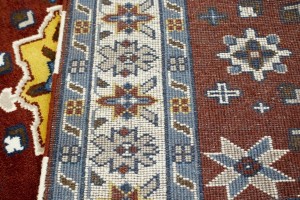 Wine Red Geometric 5X8 Kazak Oriental Rug