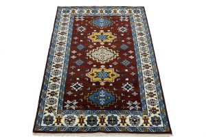 Wine Red Geometric 5X8 Kazak Oriental Rug