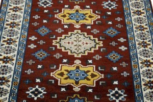Wine Red Geometric 5X8 Kazak Oriental Rug